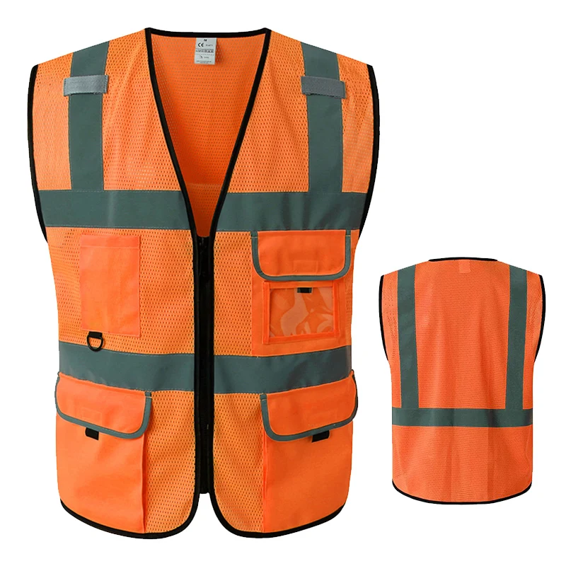 Mens Mesh Safety Work Vest Construction Work Clothes Reflective Orange Vest