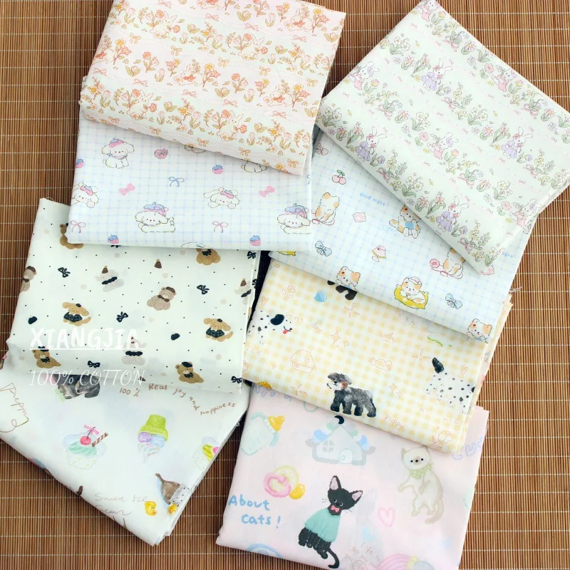 

40 Cotton Poplin, Cute Cartoon Flower, Digital Printing, Children's Clothing Fabric.