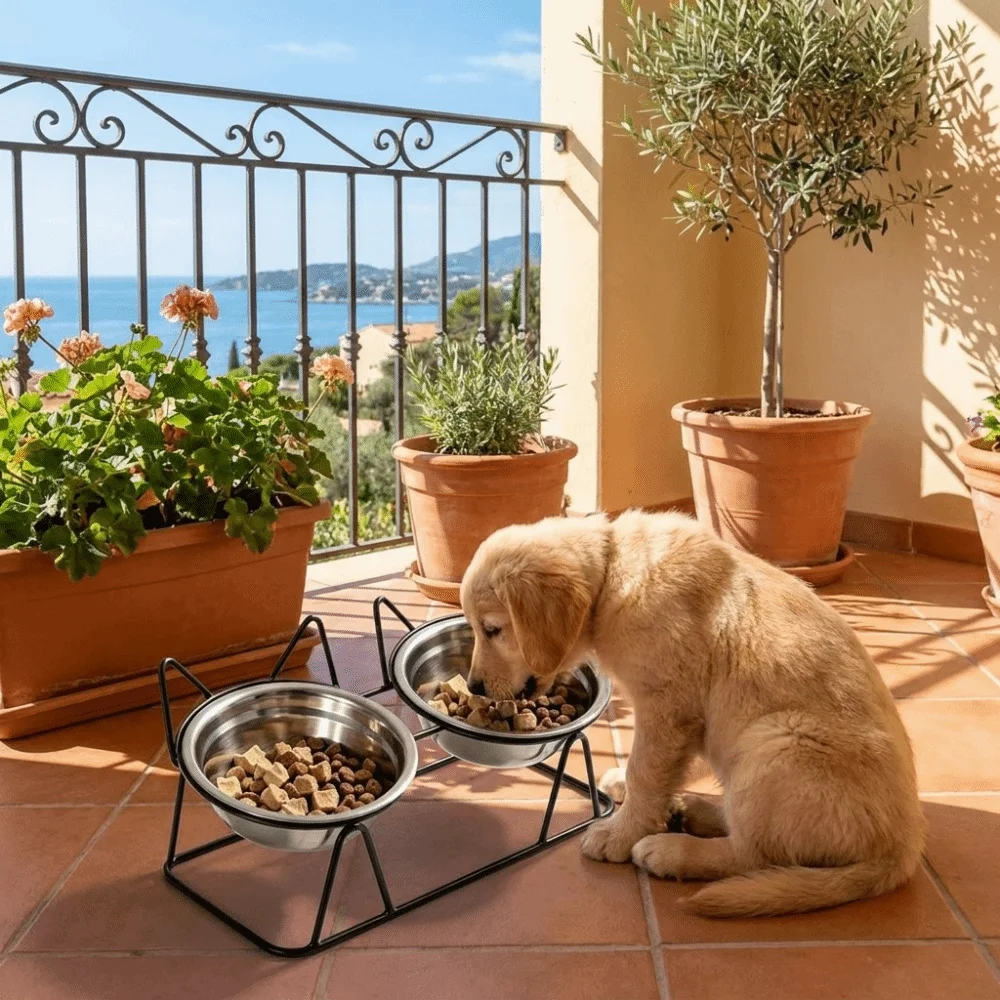 Fall-Resistant Raised Pet Feeding Bowls Anti Overturning Thickened High Foot Dog Feeder with Stand Cat Double Bowls