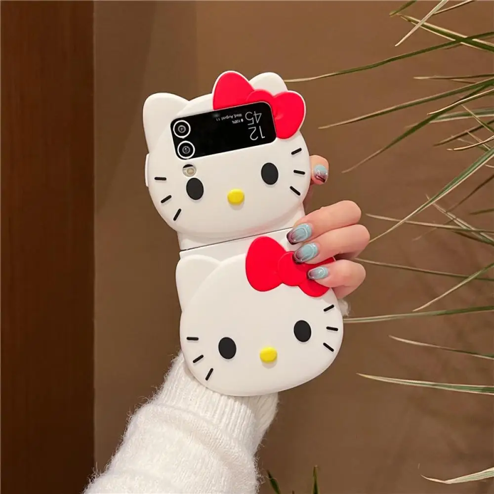 Sanrio Hello Kitty Cartoon Phone Case for Samsung Galaxy Z Flip 3 Flip4 Flip 5 5G Flip3 Non-Slip Cover for Z Flip5 with Lanyard