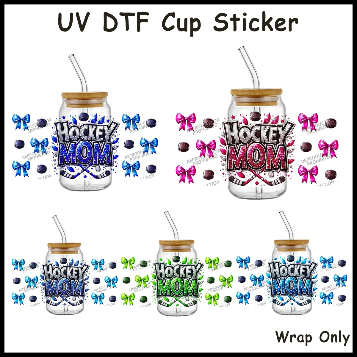 Sports Mom Hockey Theme UV DTF Cup Wraps Waterproof Transfer Stickers For 16oz Glass Tumbler Cup Decoration DIY Craft