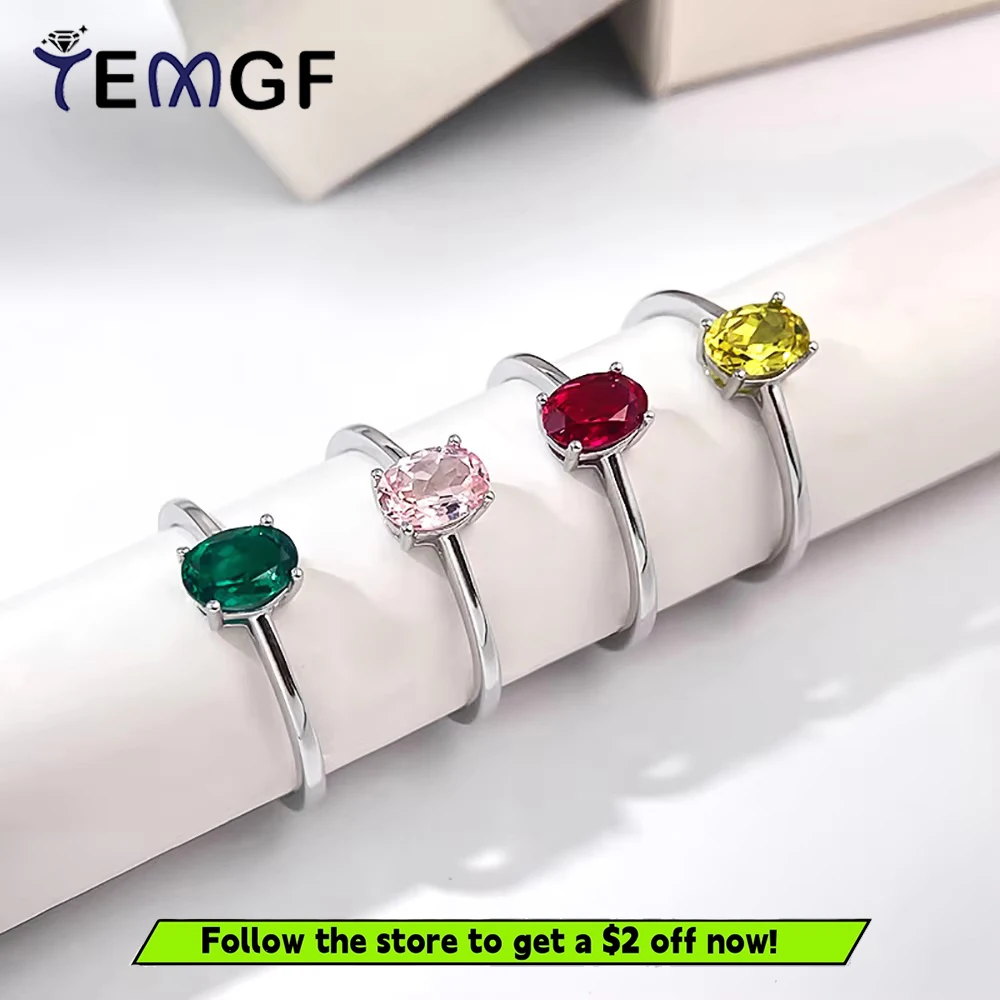 

TEMGF Colorful 5*7mm Moissanite Ring for Women S925 Sterling Silver 4 Prong Classic Sparkling Fine Jewelry Party Fashion Item