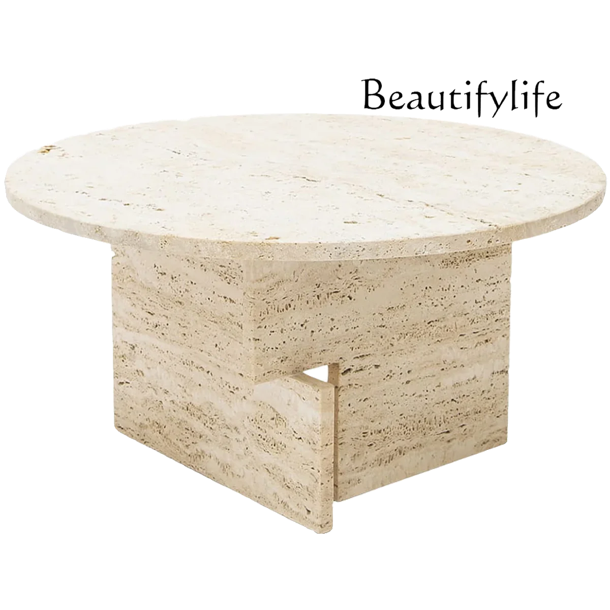 V Wabi Sand Wind Natural Travertine Coffee Table Living Room Simple Round Tea Table Model Room Homestay Creative Coffee Table