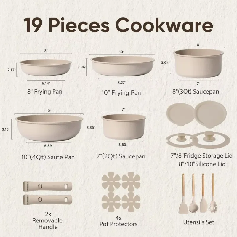 CAROTE 19-piece non-stick cooker set, removable handle, for induction cooker, for oven, for dishwasher, for gas/electric