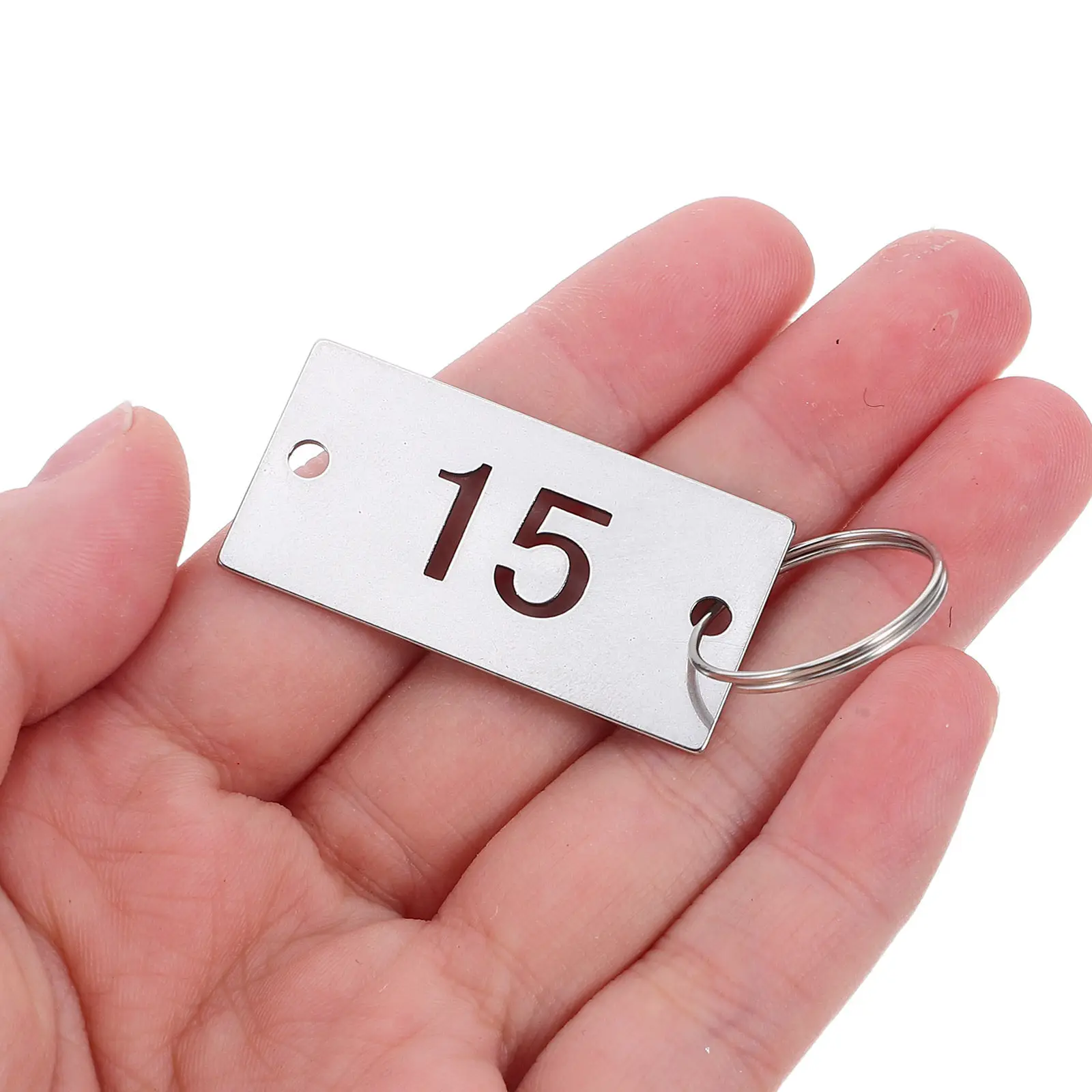 20Pcs Stainless Steel Keychain Number Tags Hollow Perforated Rectangle Metal Numbered Markers for Industrial Id Tagging Locker