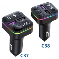 C37/C38 Bluetooth 5.3 EDR Car FM Transmitter Dual USB PD 35W QC3.0 Fast Charge MP3 Player Charger Wireless Light Handsfree Call