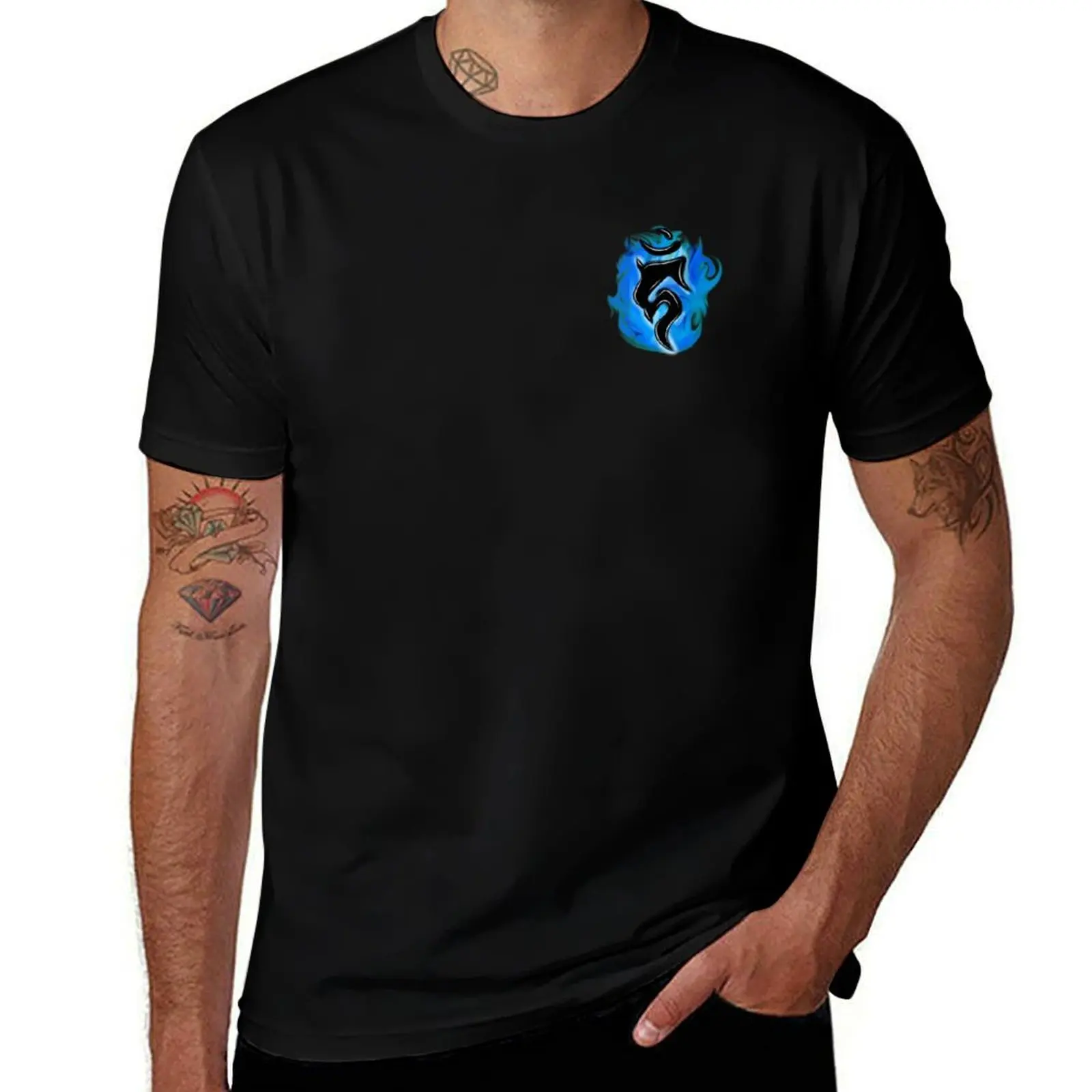 A blue flaming exorcist T-Shirt Large Size Loose Casual Tee