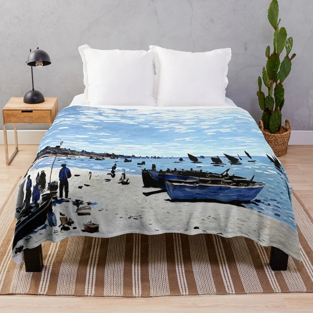 

Beach at Sainte-Adresse - A Coastal Panorama Throw Blanket Blankets For Bed Hairys Soft Big Decoratives Blankets