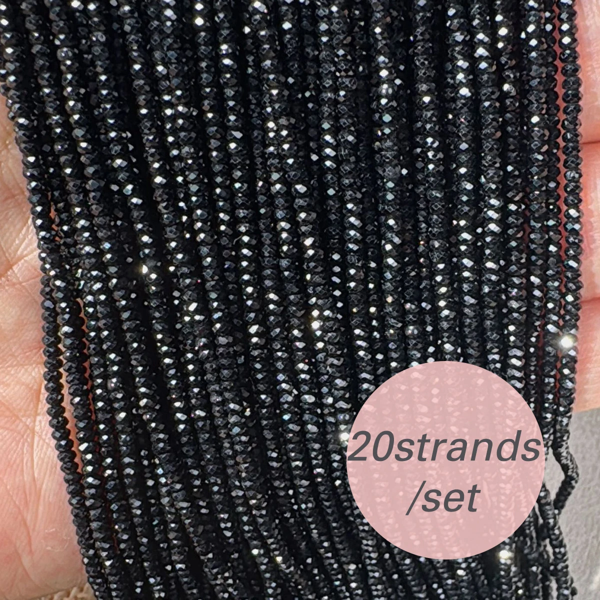 20strands 2/3mm Black Spinels Stone Beads Faceted Loose Bead for DIY Women Men Necklace Bracelets Jewelry Making Accessorie 38cm