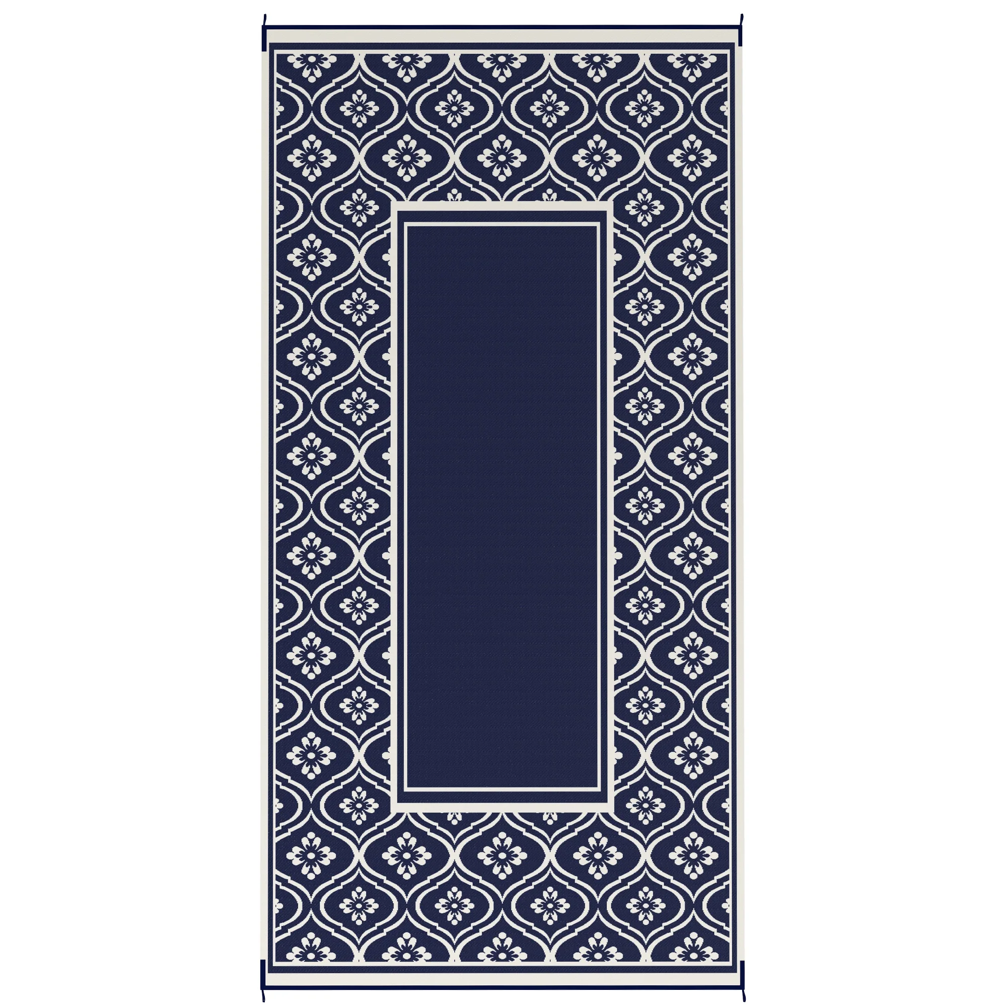 9 x 18 Ft Outdoor Floor Mat Blue White Gourd Border Rug Large Carpet for Backyard Balcony Patio Pool Decoration
