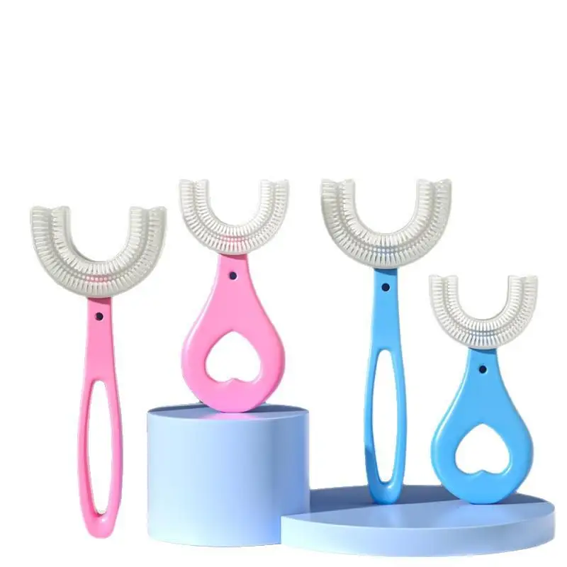 Kids U Shaped Toothbrush Food Grade Silicone Bristles Full Teeth Coverage 2 To 12 Years Old Children Oral Care No Hurt