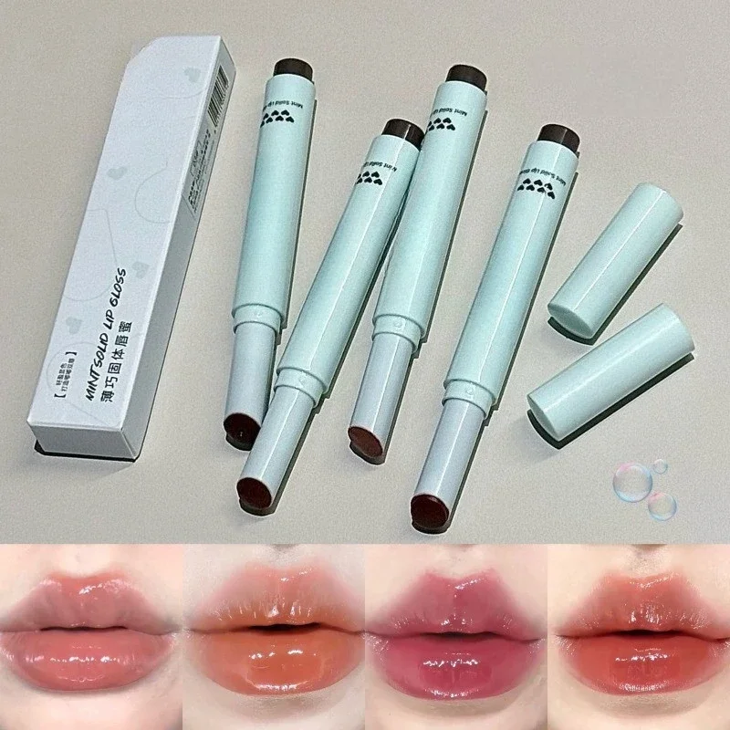 4色展開 ソリッドリップグロススティック ミント ノンスティッキー グラスシャイン リップバーム 保湿 ウォーターライト リップスティック ティント ナチュラルルック メイクアップ