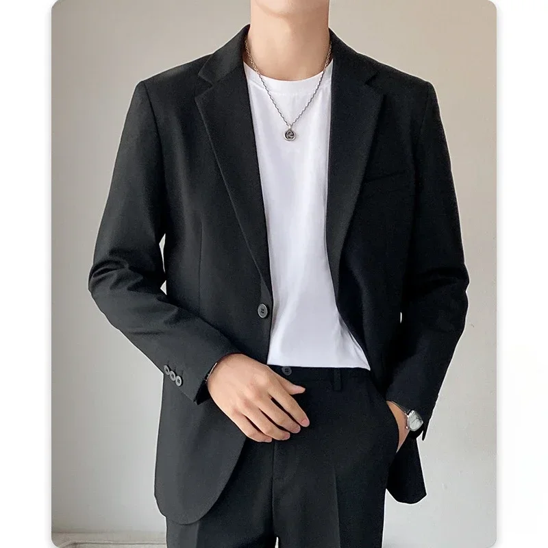 

High Quality Light Luxury Men's Business Casual Blazer Loose Korean Style Fashion Suit Jacket Solid Color Top Party Date Wedding