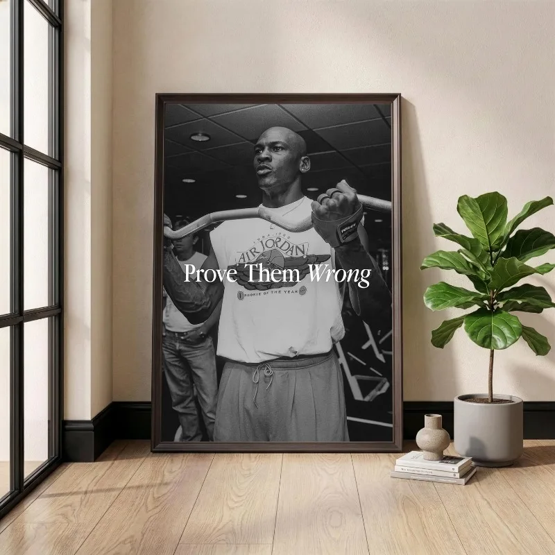 Black and White Basketball Player Michael Jordan Portrait Poster Sports Motivation Quote Canvas Painting Wall Art Gym Home Decor