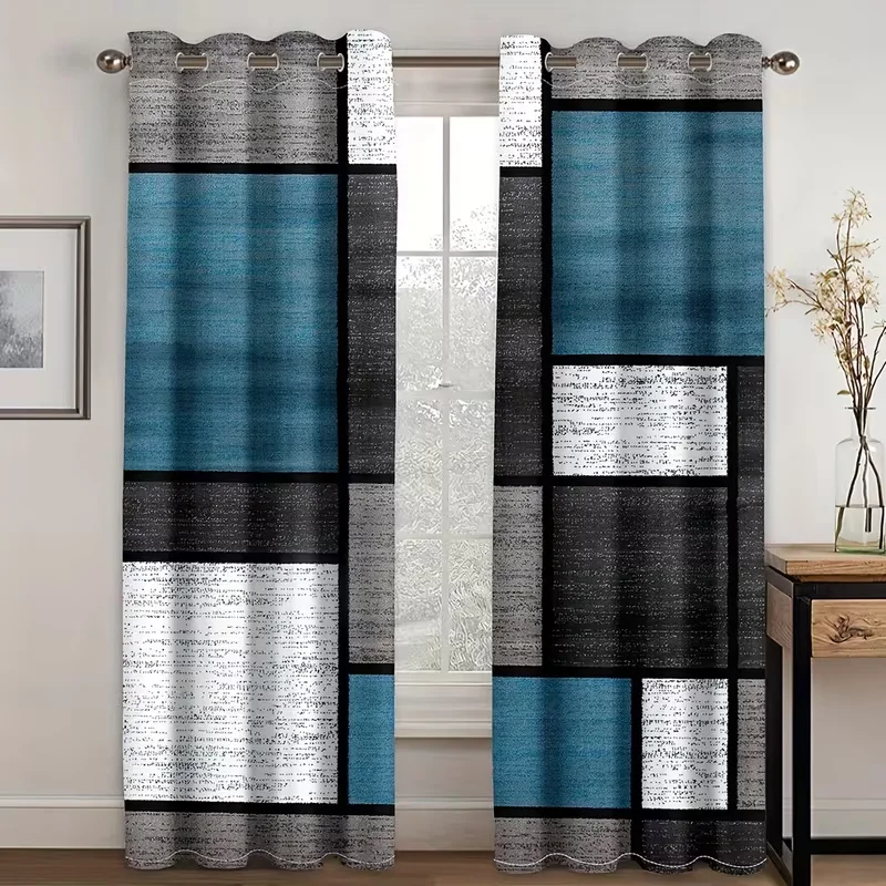 VIKAMA 2PC Ins Simple Geometric Style Curtains Living Room Bedroom Study Anti Fading Curtains Home Decoration
