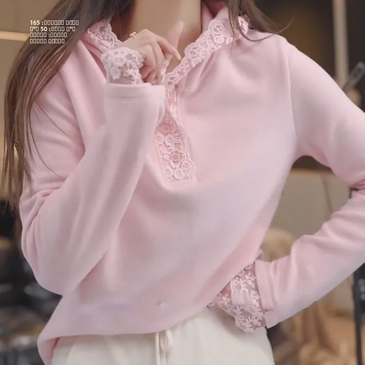 

Pink Double-Sided Fce Hooded Base irt Women's Autumn Winter Thi Long Sve Inner Wear Outer Wear ible Loose Fit