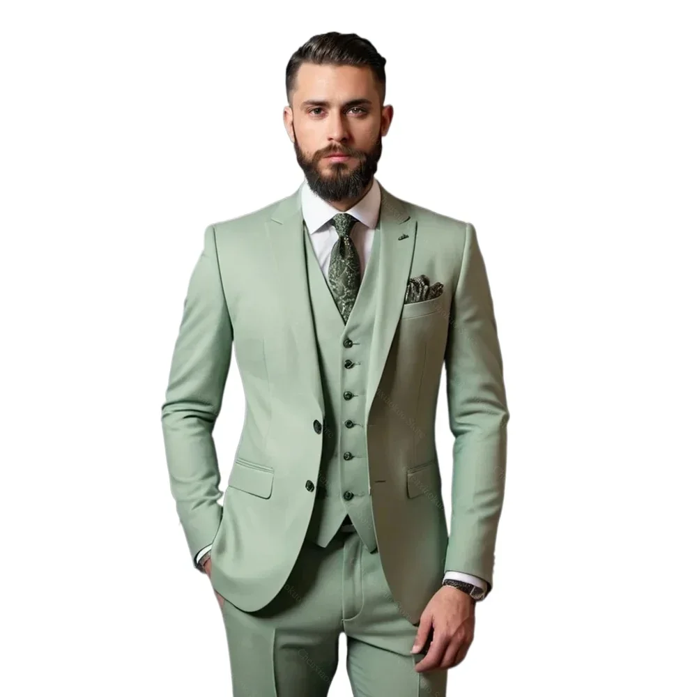 

Men's 3 Piece Green Wedding Suit Set Suit for Men Business Casual Single-breasted business Coat for Ceremony Tailored Suits