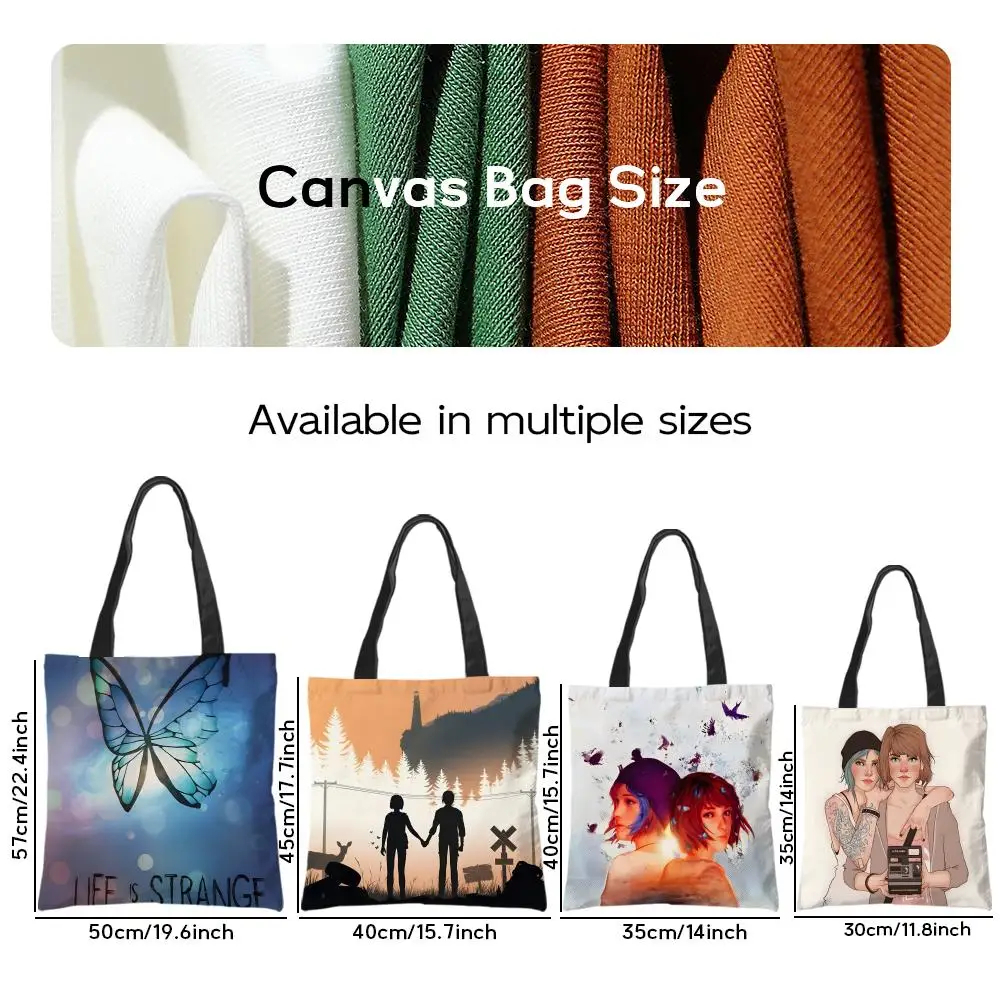 Storage Bags Pattern Tote Bag Aesthetic Canvas Shoulder Bag Lightweight Shopping Bag Story Life Is Strange-L Game Second