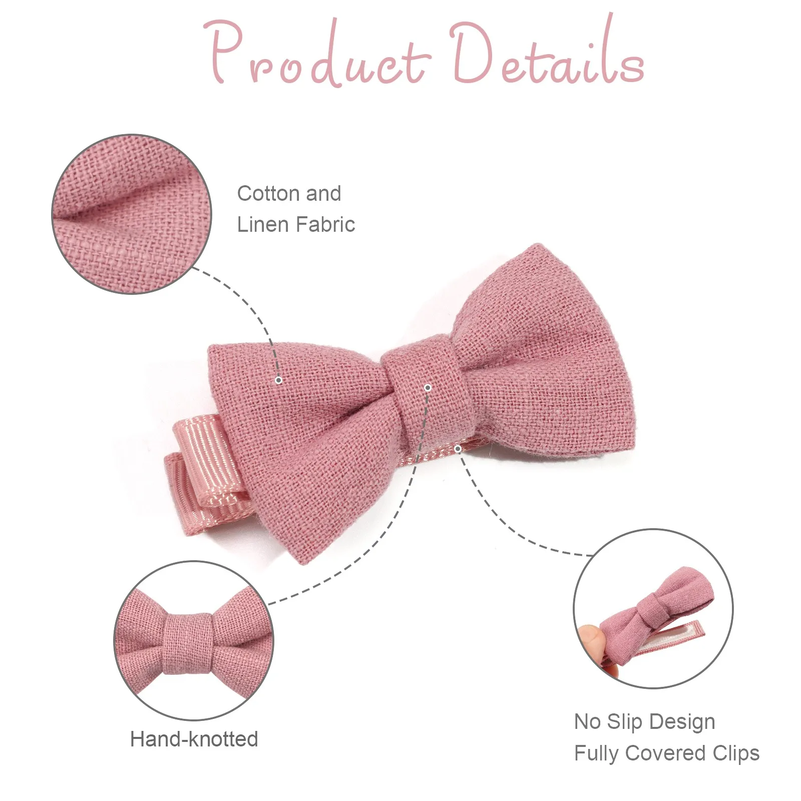 10/20 Pcs Boutique Tiny Baby Bows Cotton 2" Hair Bows Non-Slip Full Lined Alligator Clips for Baby Girls Toddlers view 5