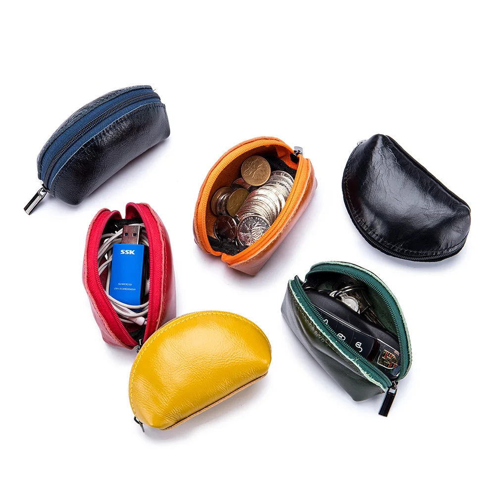 

Coin Purse Unisex Head Layer Cowhide Oil Wax Leather Earphone Storage Bag Creative Korean Style Hard Coin Wallet