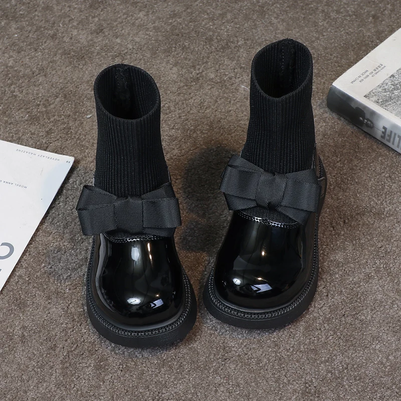 Girls' Socks Boots 2025 New Autumn Black Children's Riding Boots Little Girls Casual Ankle Boots Kids Shoes Botas Nieve Niña