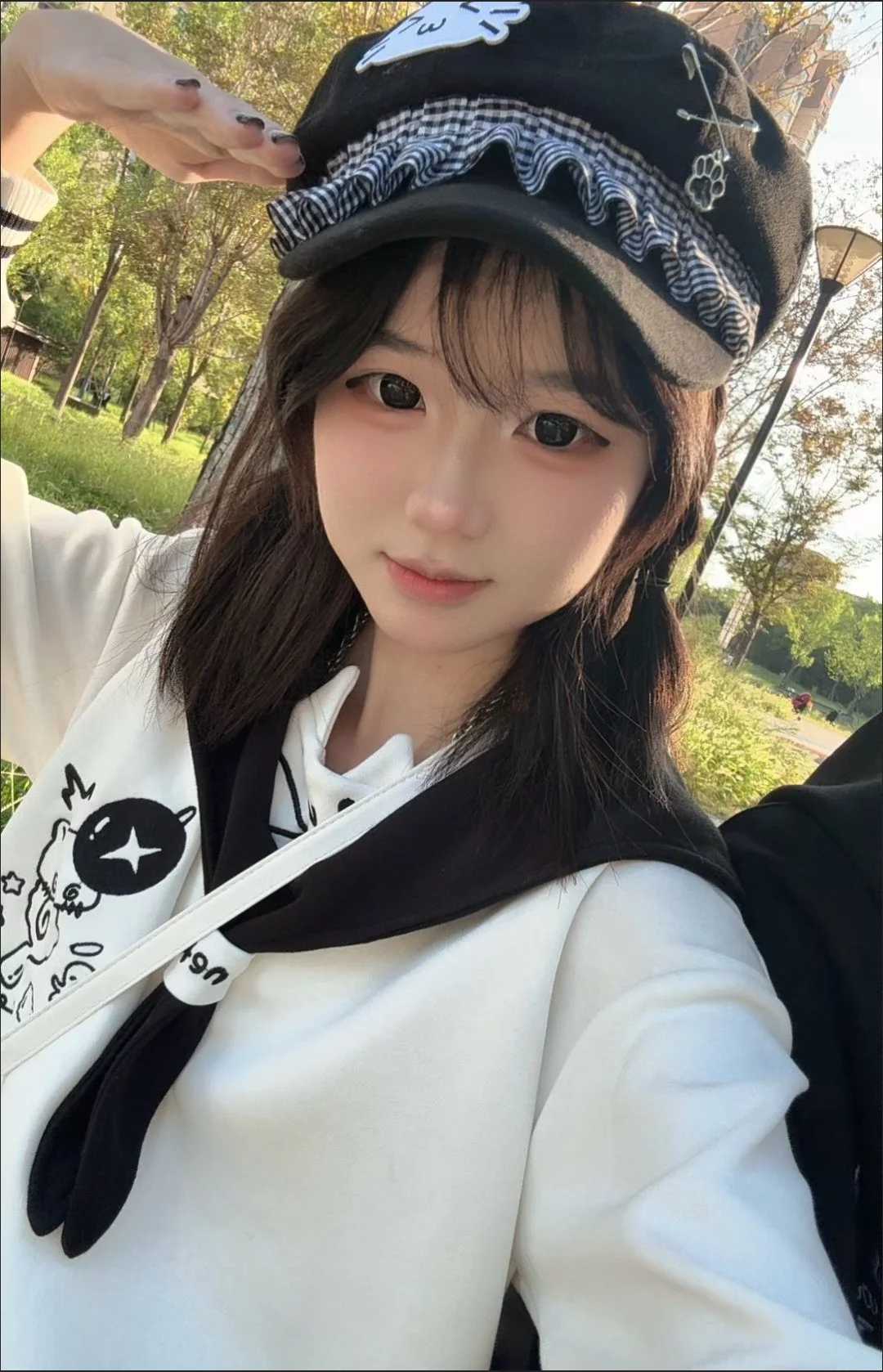 

Y2K Girls Cat Ear Ruffled Lace Beret Dark Gothic Lolita Style Octagonal Hat Neutral Black Painter Cap Subculture Japanese Trend