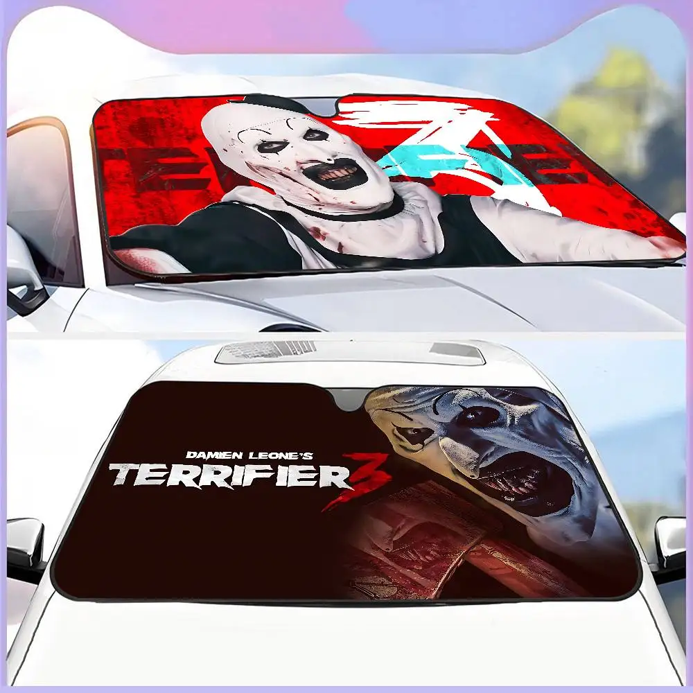 

Popular Horror Movie T-Terrifier Foldable Front Windshield Sunshade 70x130cm Anime Cartoon Foils Car Sun Visor Sun Shade