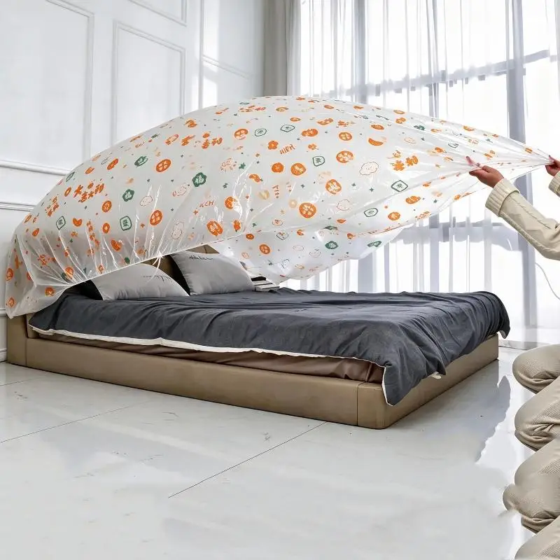 【HMA】1Pcs Transparent Disposable Bed Dust Cover Waterproof Thick Plastic Furniture Protection Elastic Edges Full Wrap