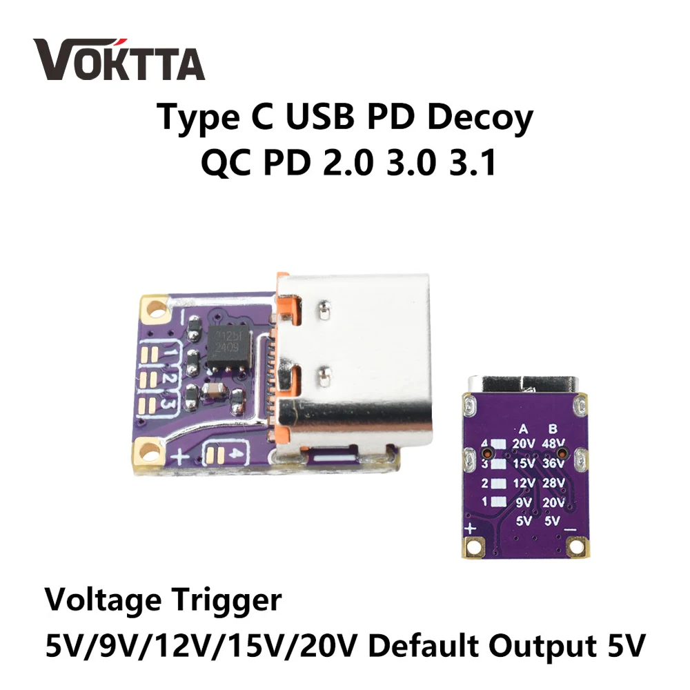PD3.0 PD3.1 QC3.0 Decoy Fast Charge Module DC 5V/9V/12V/15V/20V Voltage Trigger PD to DC Fast Charge Module Type-C Interface