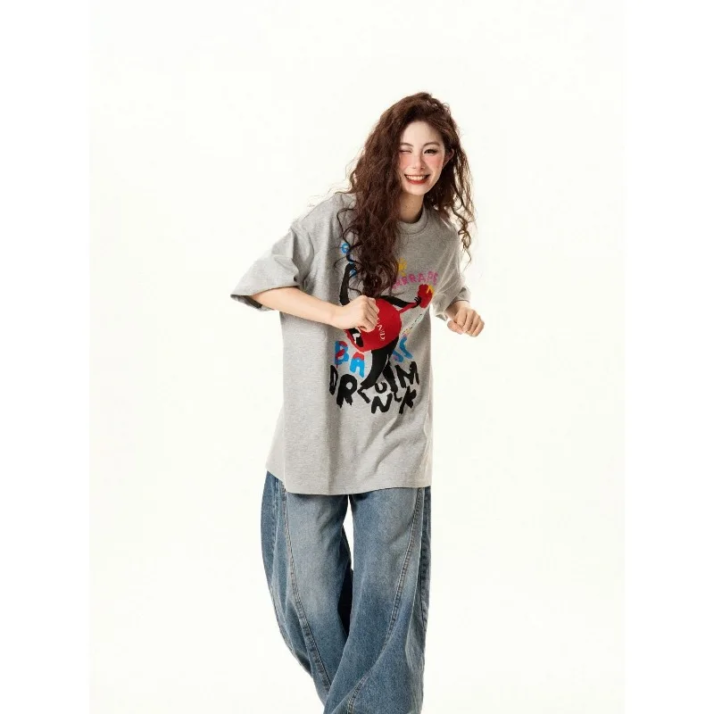 Summer New Loose Korean Style Trendy Short-sleeved Trendy Interesting Printed Short-sleeved T-shirt Women