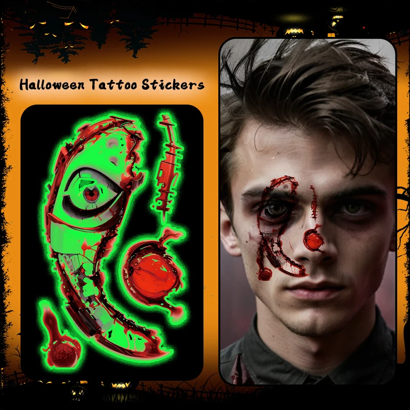 

1Pc Clown Mask Glow-in-the-Dark Waterproof Temporary Tattoo Sticker, For Parties and Halloween Role-playing, Suitable For Face.