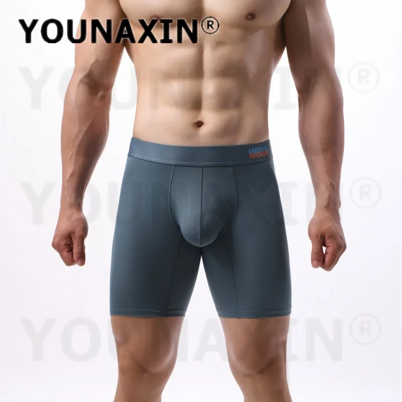 5 Pieces Men's Sports Boxer Briefs High Stretch Long Leg Mid Rise Breathable Sexy Solid Color Underwear M L XL 2XL YOUNAXIN