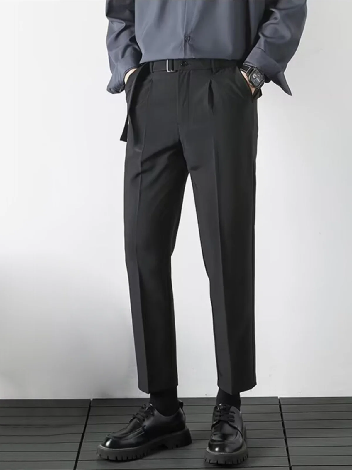 

Fall New Sle Men's Straight Leg Suit Pants Double Bule Slimming Casual Korean Version Dra Faionable Youth Leisure