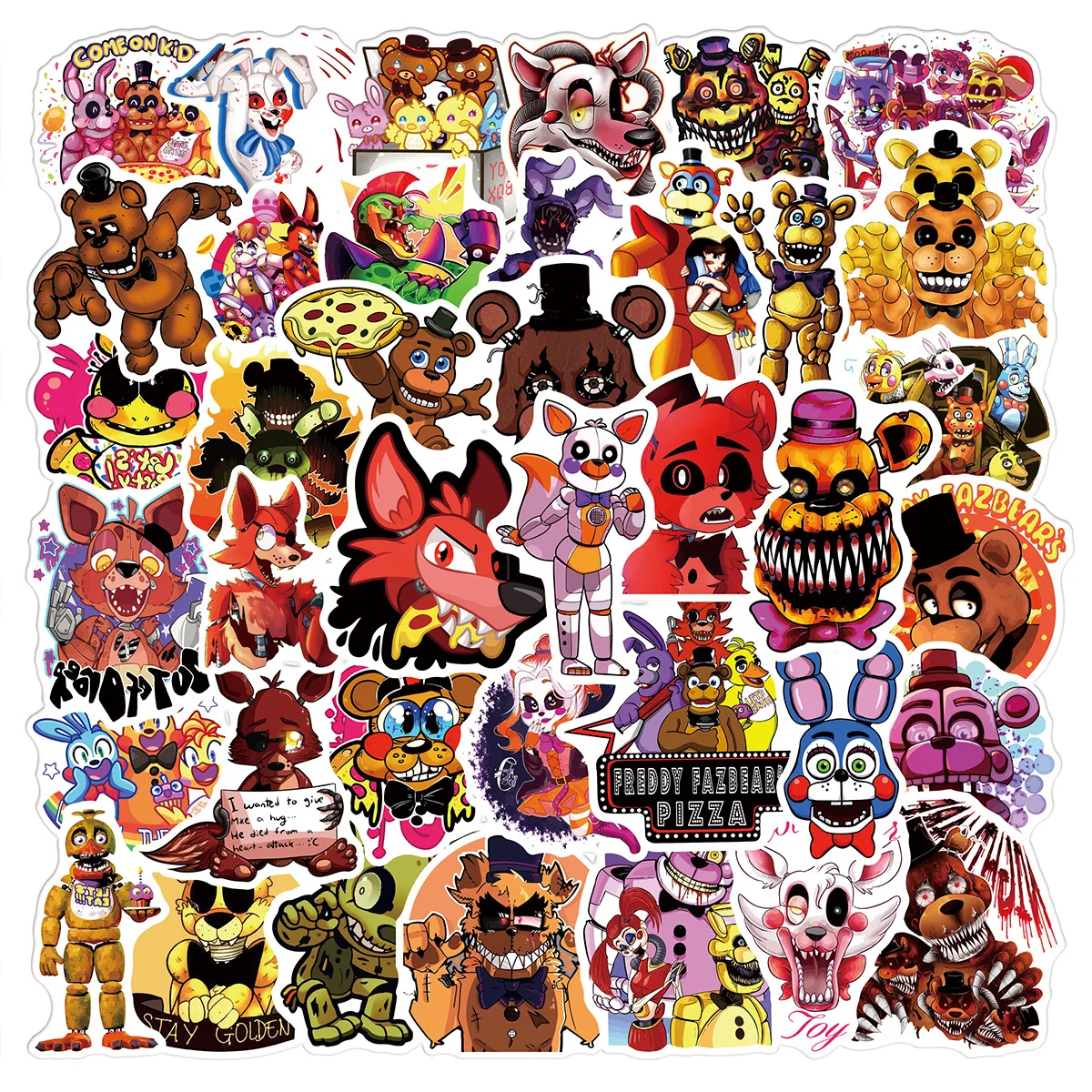 50pcs FNAF Stickers Anime Five Nights At Freddy's Animal Bear Foxy Ribbit Waterproof Stickers Kids Christmas Gifts