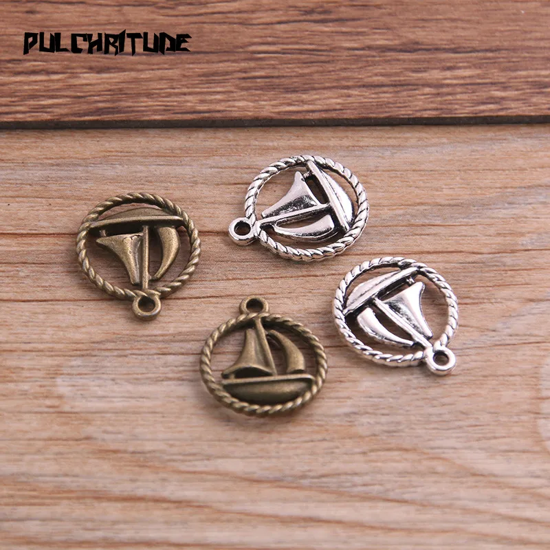 16PCS 16*18mm Two Color Vintage Metal Zinc Alloy Nautical Sailboat Charms Fit Jewelry Pendant Charms Makings