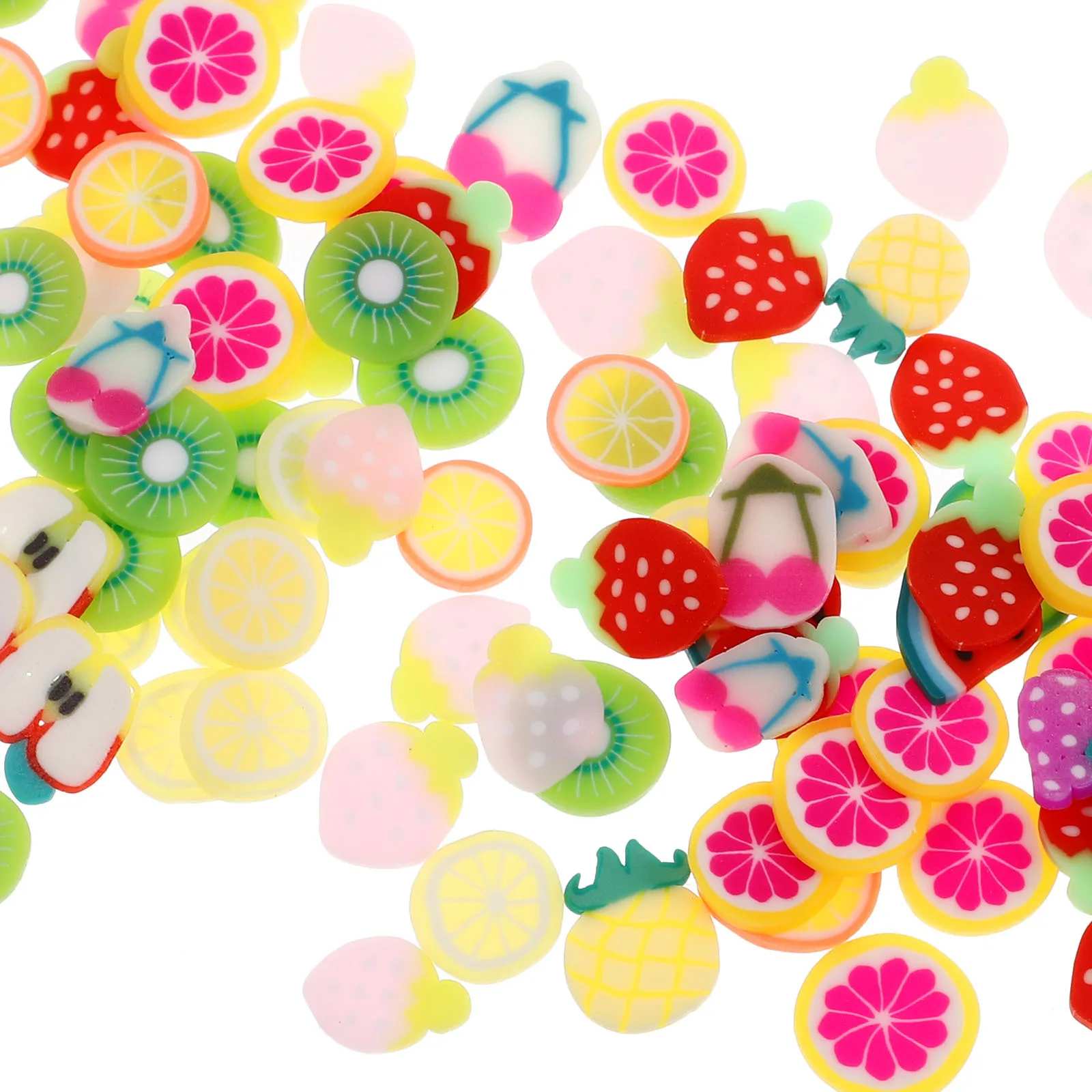 12グリッドポリマークレイフルーツスライス カラフルネイルアートチャーム DIY 3Dフルーツデコレーション イチゴ チェリー レモン オレンジネイル