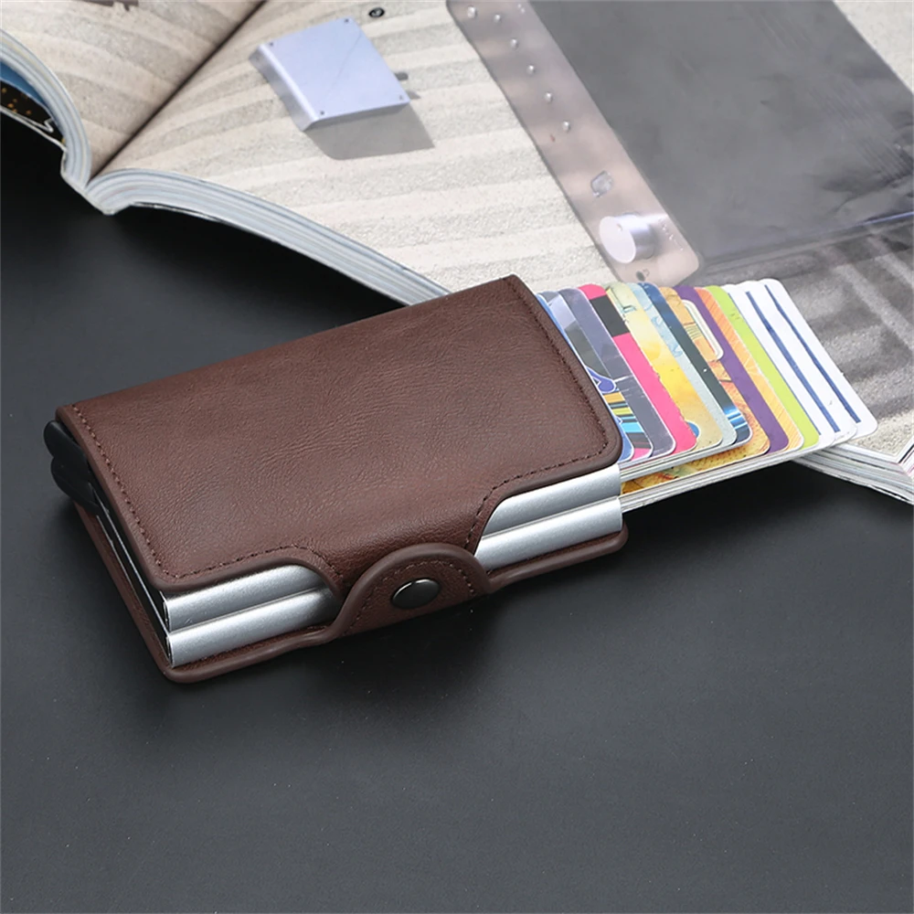 Carbon Fiber Slim Aluminum Men Wallet ID Credit Card Holder Mini RFID Wallet Automatic Pop up Bank Card Case Black Vallet 2024