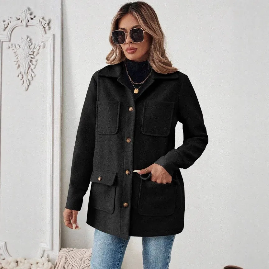 

Повседневная свободная утолщенная шерстяная однотонная элегантная двусторонняя шерстяная куртка с воротником-стойкой