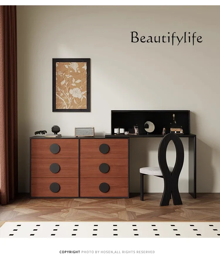 A Medieval Solid Wood Retractable Dressing Table  Bedroom Chest Integrated Makeup Table