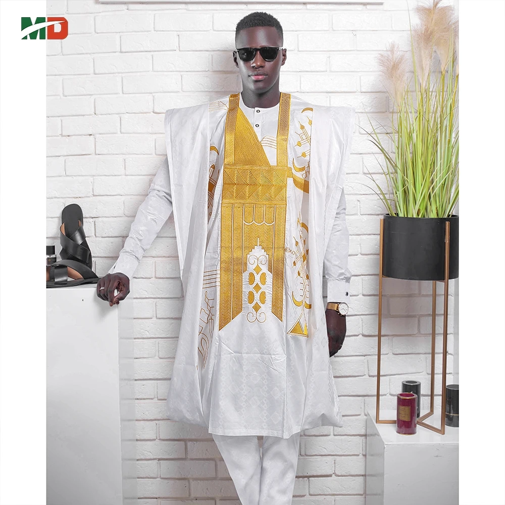 

MD 2025 African Clothes For Men Dashiki Tradition Outfit Robe Embroidery Tops Pants Suits Bazin Muslim Wedding Party Clothing