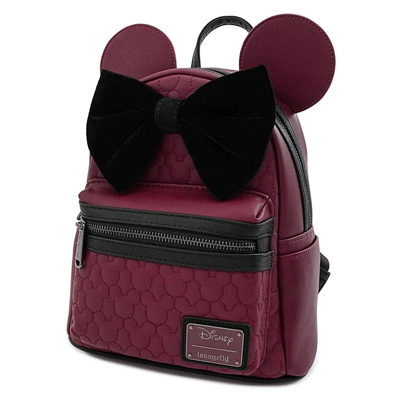 Loungefly Minnie Mouse Maroon Quilted Womens Double Strap Shoulder Bag Mini Backpack for Women