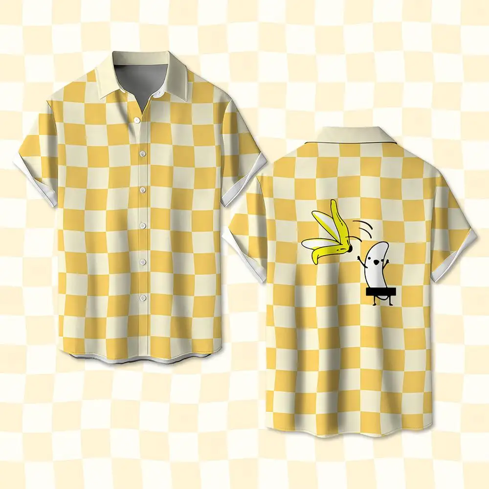Humorous Funny Banana Print Shirt Daily Home Casual Short Sleeve Tops Men And Women Beach Party Stylish Creative Hawaiian Shirts