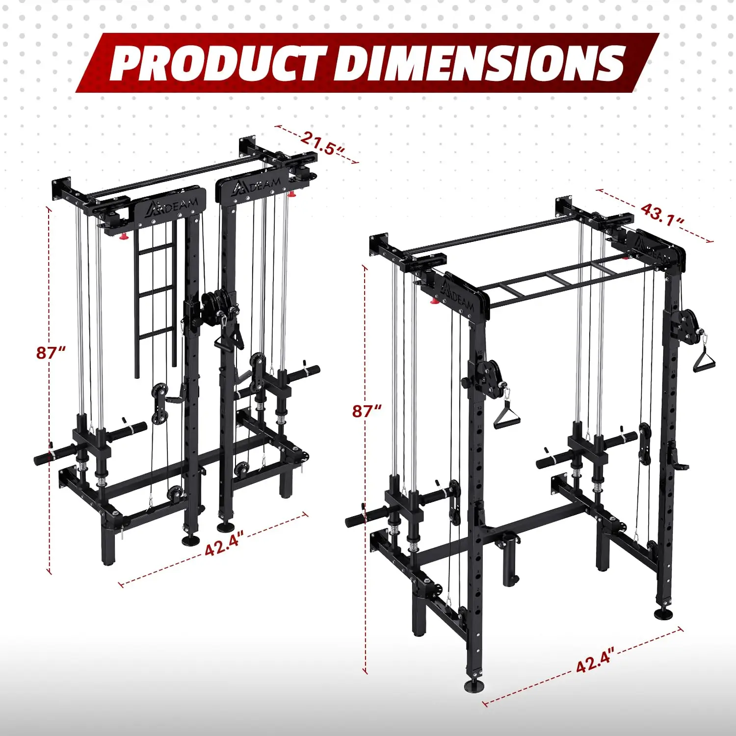 Folding Squat Rack, Wall Mounted Power Rack with Dual Pulley System, Custom