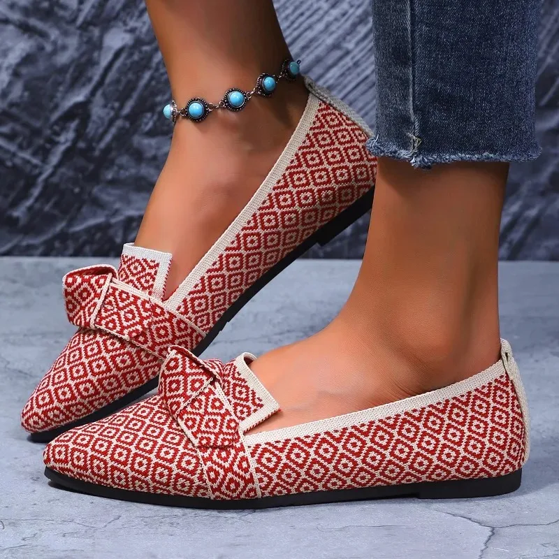 

Women Flats 2024 New Knitted Slip Breathable Comfortable Solid Color Shoes Casual Pointed Toe Walking Loafers Sneakers Women