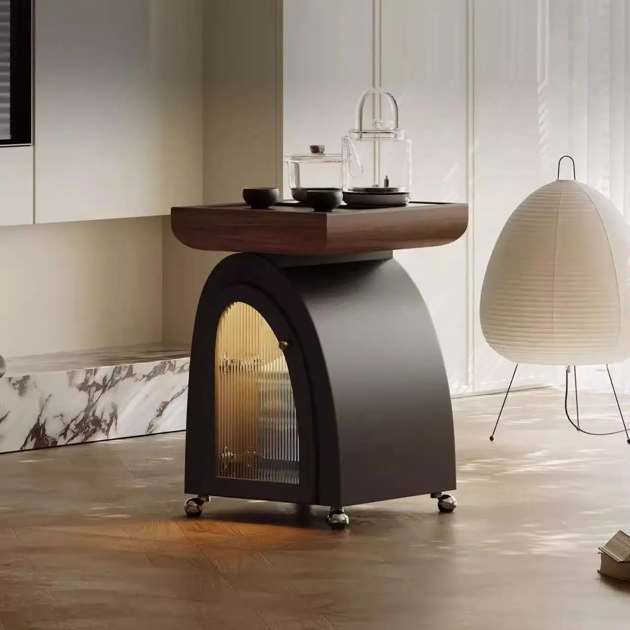 Italian minimalist movable table with kettle light luxury high-end designer side few balcony living room table