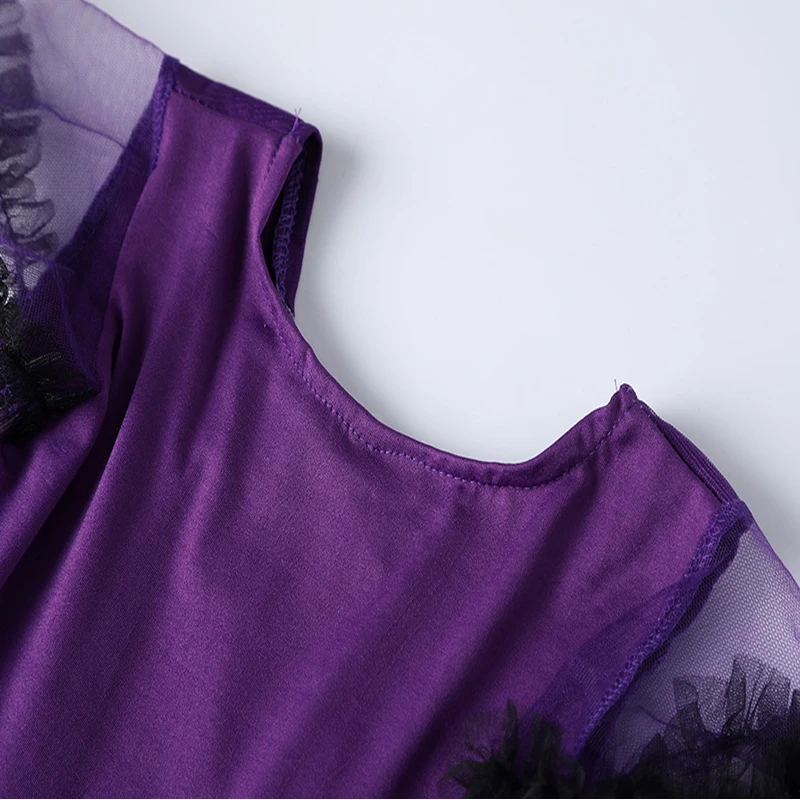 Girls Purple Bat Dress Kids Cosplay Vampire Demon Costume With Wing Headwear Halloween Carnivat Witch Role Play Clothes