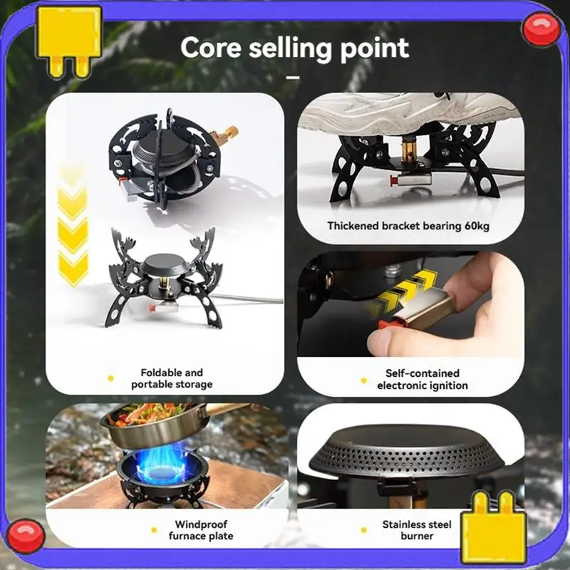 

Outdoor Five-Star Fierce Stove Highpower Camping Barbecue Portable Windproof Stainless Steel Folding Stove