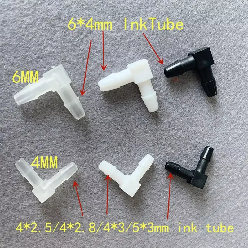 50pcs/lot  90 Degree Ink Tube Hose Connector 4/6MM For Eco Solvent UV Wide Format Inkjet Printer