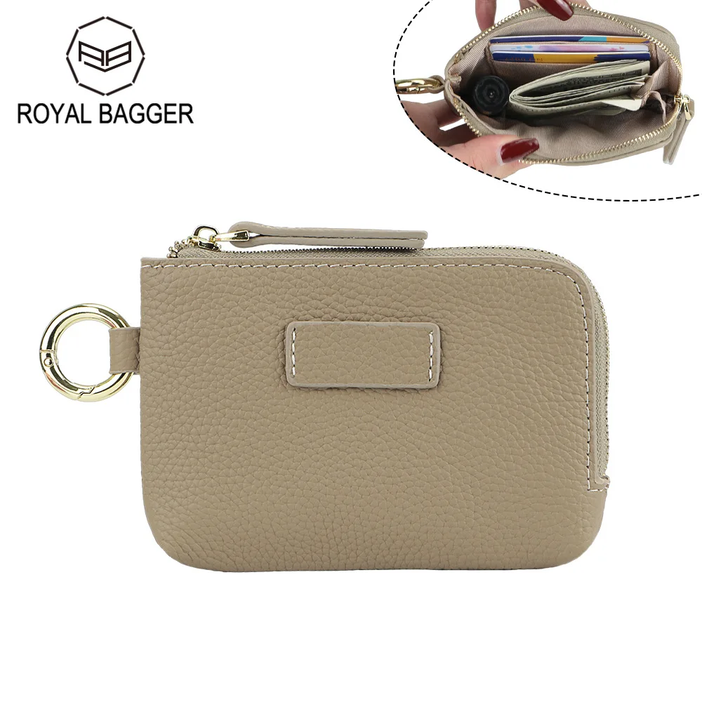 Royal Bagger Coin Purse for Women Genuine Cow Leather Fashion Thin Card Holder Small Storage Bag Girls Change Pouch Wallet 1542