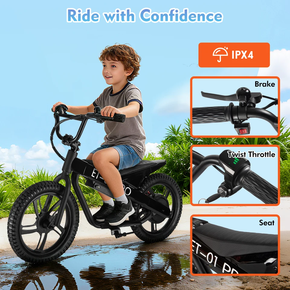 DUODIAN ET-01Pro Electric Bike for Kids, 350W Electric Balance Bike,36V 5.2-7.8Ah, 16" Pneumatic Tire with Dual Brake, 3 Speed Modes Kid Electric Motorcycle image 5